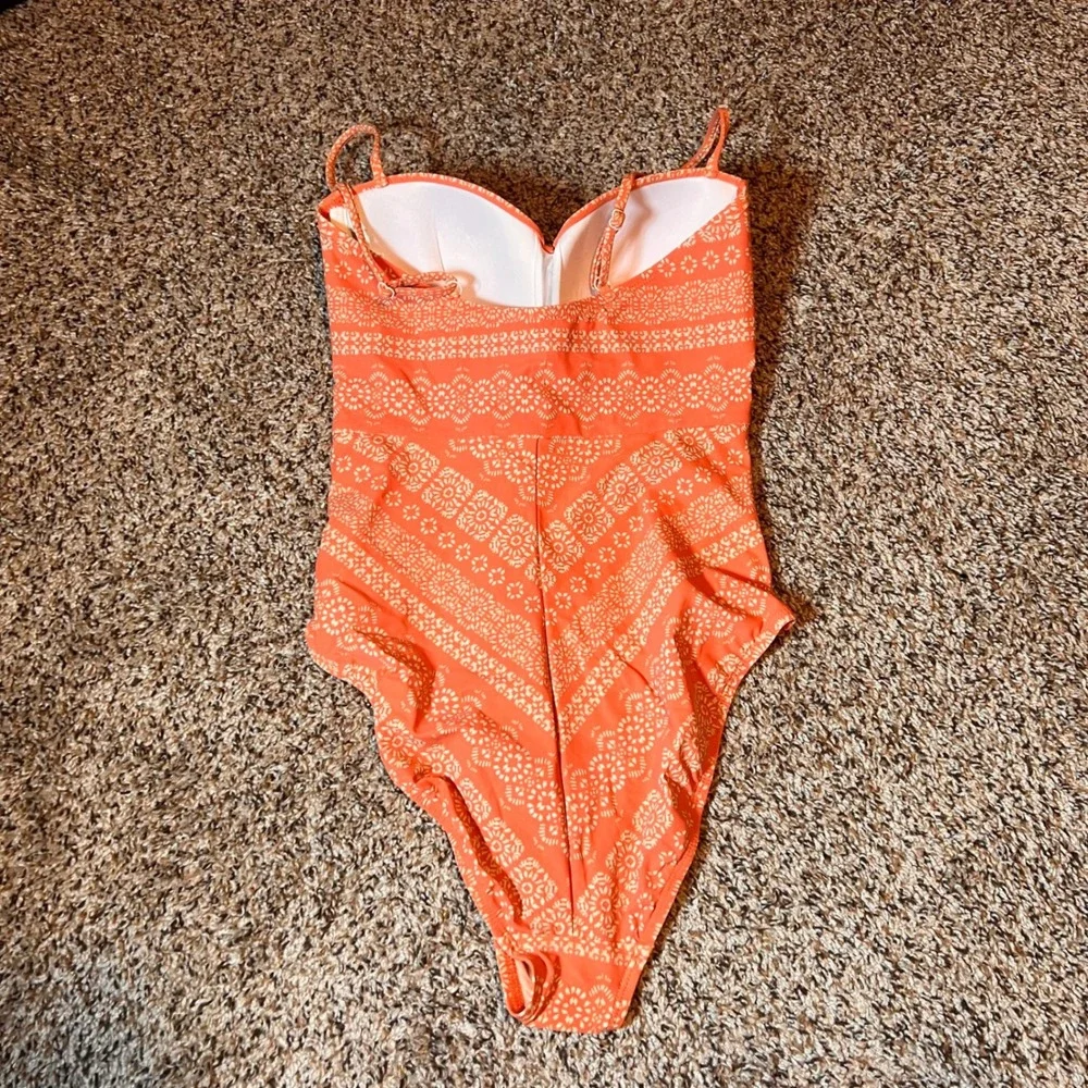 Robin Piccone Orange One Piece Swimsuit Size 8 Floral Print Tie Front‎ Women's